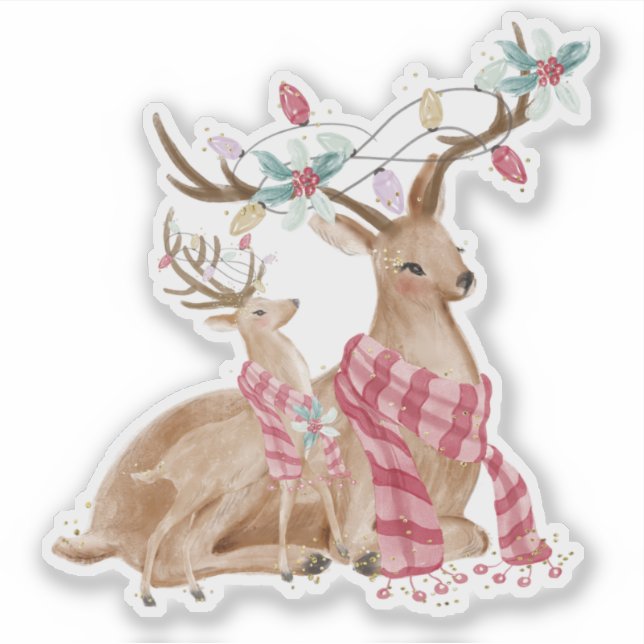 Christmas Deer mam and a baby Sticker (Front)