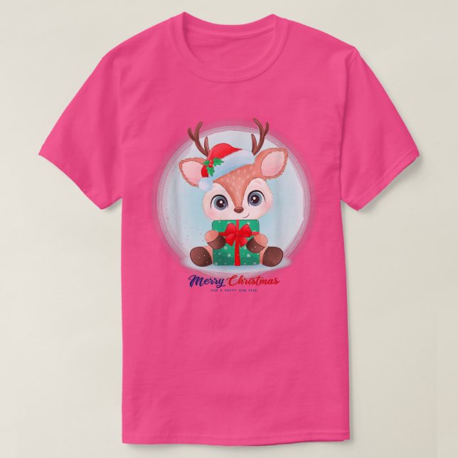 Christmas Deer  Merry Christmas  Happy New Year  T-Shirt (Design Front)