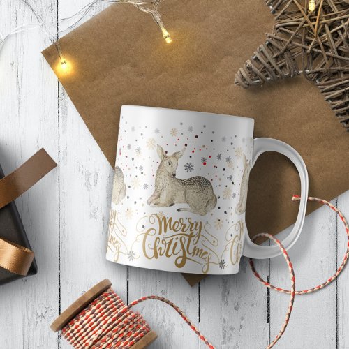 Christmas Deer  Merry Christmas Typography Coffee Mug