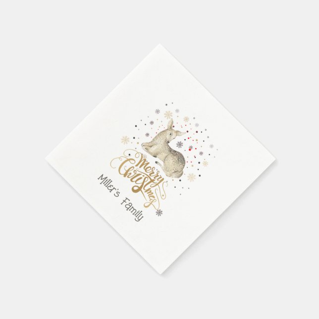 Christmas Deer & Merry Christmas Typography Napkins (Corner)