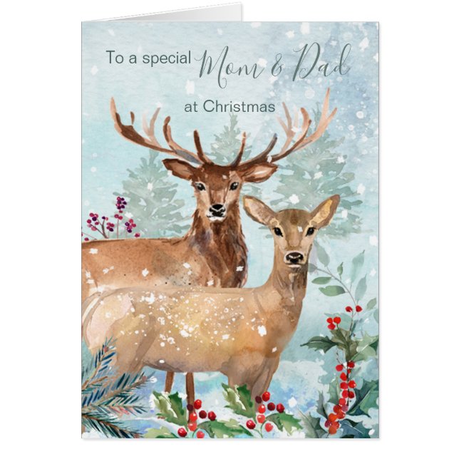 Christmas, deer, Mom and Dad Card (Front)
