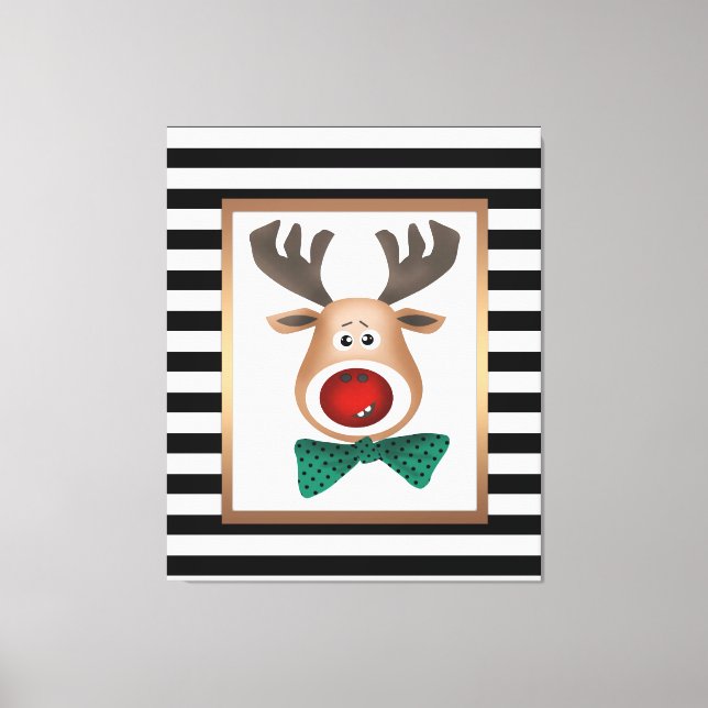 Christmas deer moose card striped black white cele canvas print (Front)