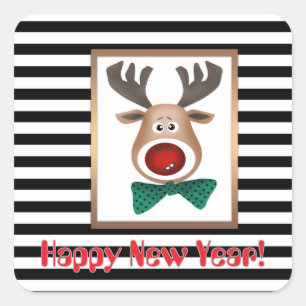Christmas deer moose card striped black white cele square sticker