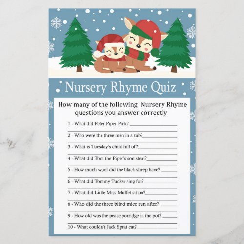 Christmas deer Nursery Rhyme Quiz baby shower game