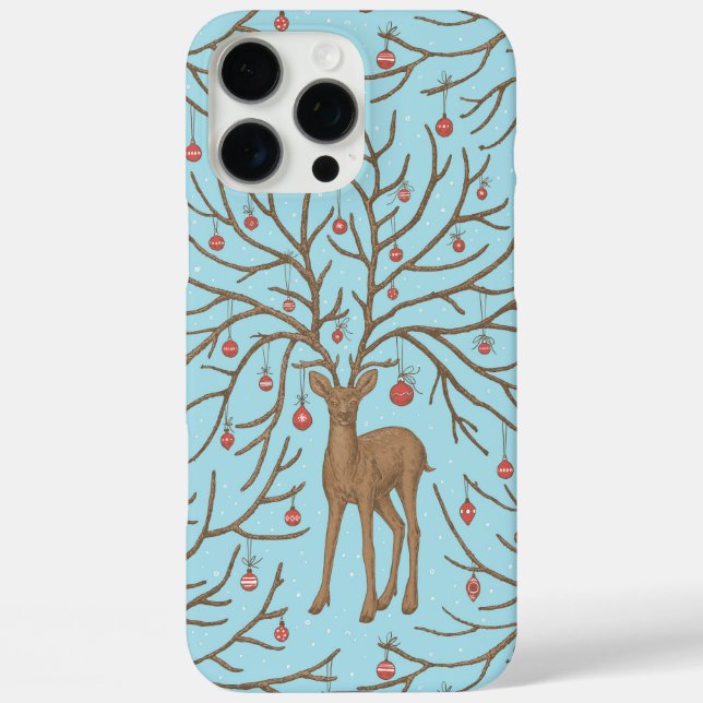 Christmas deer on blue Case-Mate iPhone case (Back)
