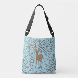 Christmas deer on blue crossbody bag