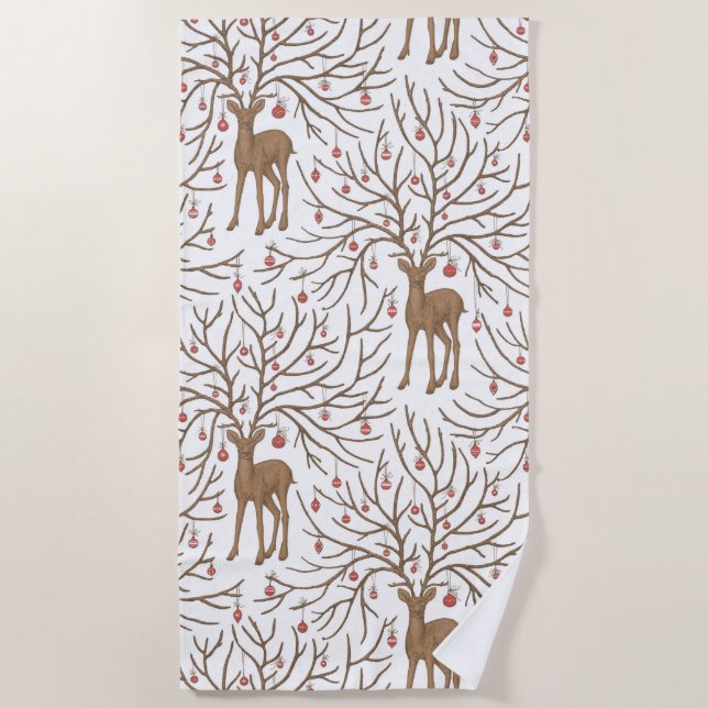 Christmas deer on white beach towel (Front)