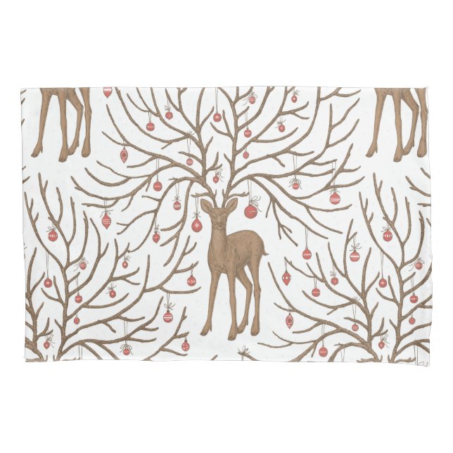 Christmas deer on white pillow case (Front-Left)