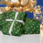 Christmas Deer Pattern Green Gold Wrapping Paper<br><div class="desc">This holiday wrapping paper features a pattern of gold faux foil leaping deer on a green distressed background.</div>