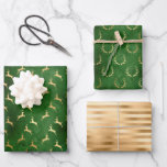 Christmas Deer Patterns Green Gold Wrapping Paper Sheets<br><div class="desc">This holiday wrapping paper assortment features patterns of gold faux foil antlers and leaping deer on green distressed backgrounds,  along with a gold faux foil satin stripe pattern.</div>