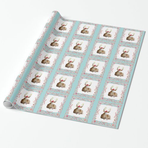 Christmas Deer Peppermint Candy Wrapping Paper