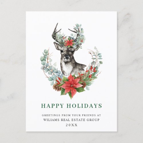 Christmas Deer Poinsettia Christmas Corporate Post Postcard