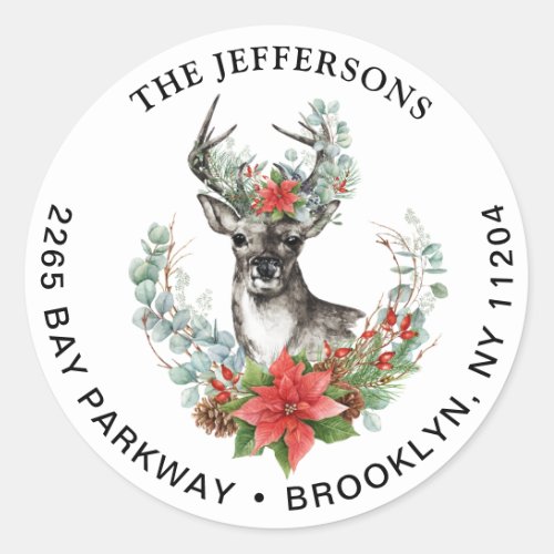 Christmas Deer Poinsettia Return Address Label