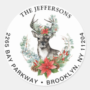 Christmas Deer Poinsettia Return Address Label