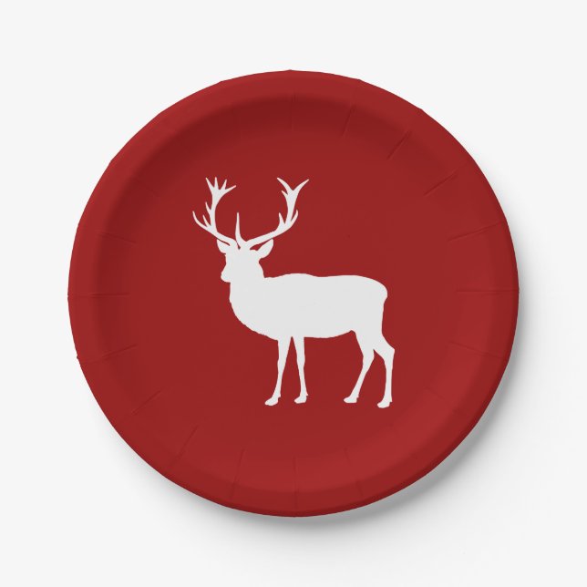 Christmas Deer Red and White Paper Plates (Front)