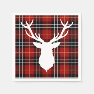 CHRISTMAS DEER  RED PLAID NAPKINS