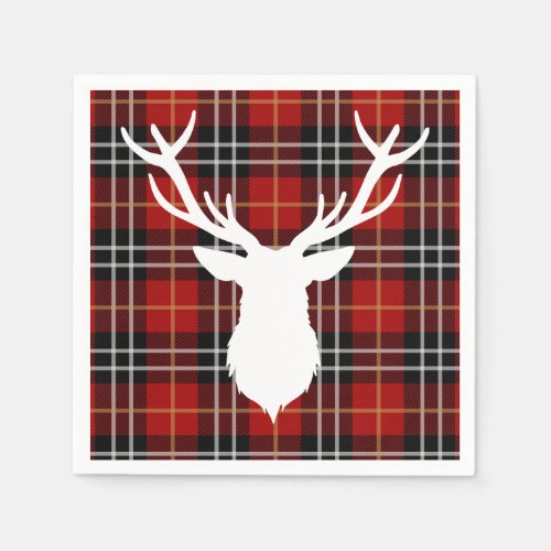 CHRISTMAS DEER  RED PLAID NAPKINS