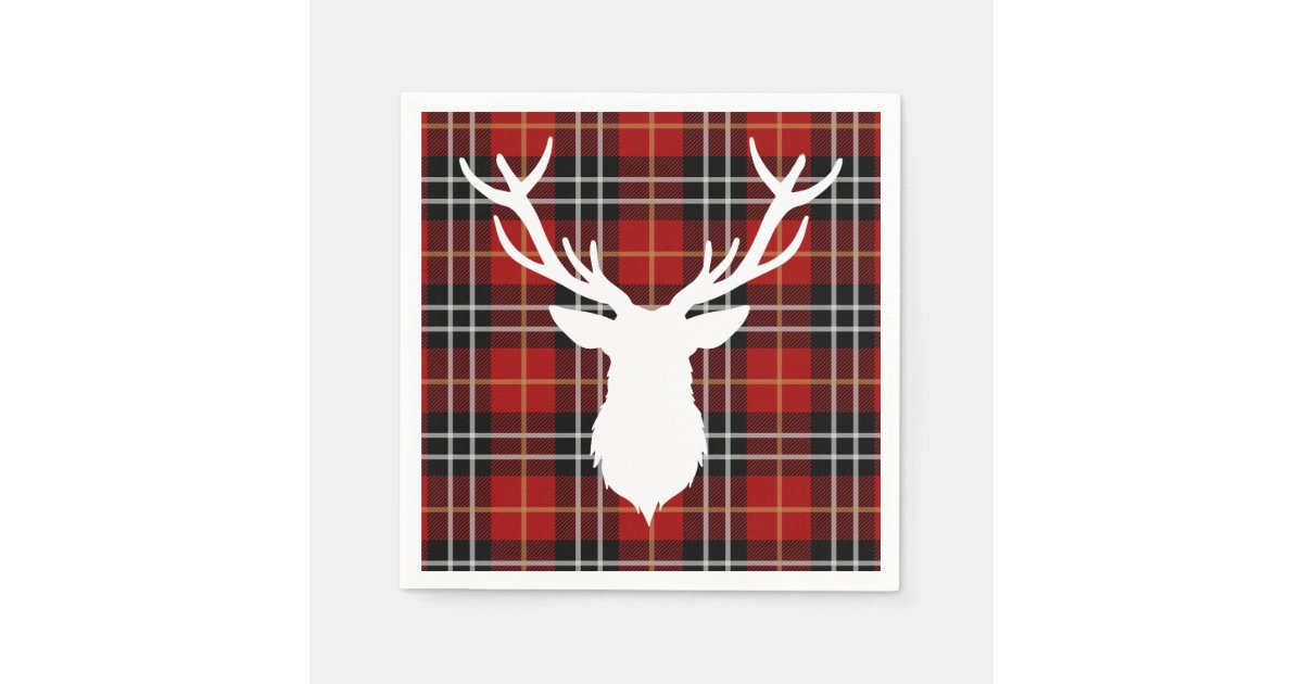 CHRISTMAS DEER RED PLAID NAPKINS Zazzle