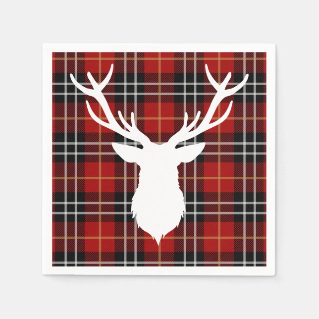 CHRISTMAS DEER  RED PLAID NAPKINS (Front)