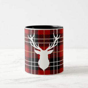 CHRISTMAS DEER RED PLAID STYLISH TWO-TONE MUG