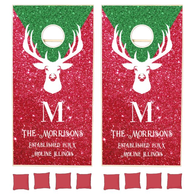Christmas Deer Rustic Family Monogram  Cornhole Set (Set)