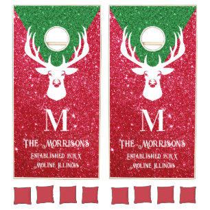 Christmas Deer Rustic Family Monogram Cornhole Set