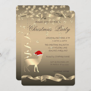 Christmas Deer Santa Hat,Diamonds ,Christmas Party Invitation