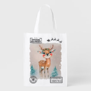 Christmas Deer Santa Sack Grocery Bag
