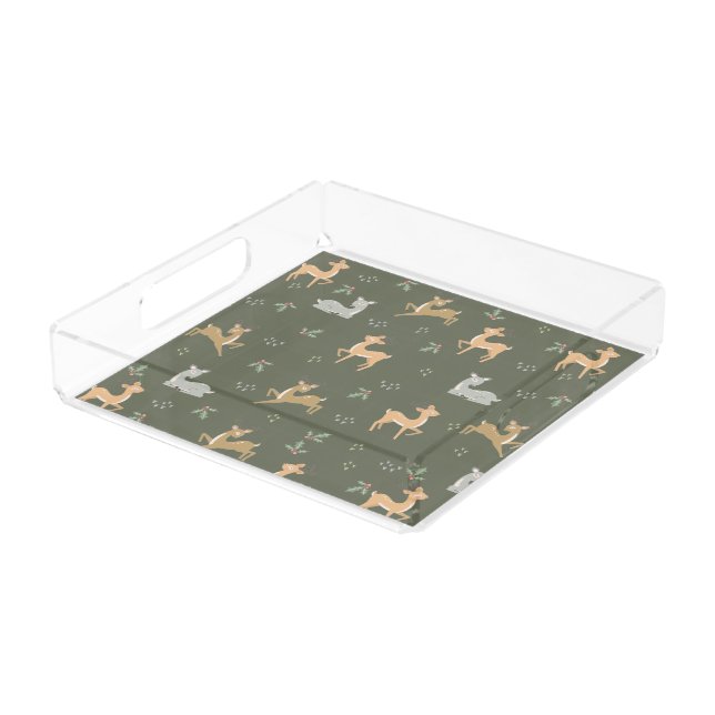Christmas Deer Seamless Pattern Acrylic Tray (Angled)