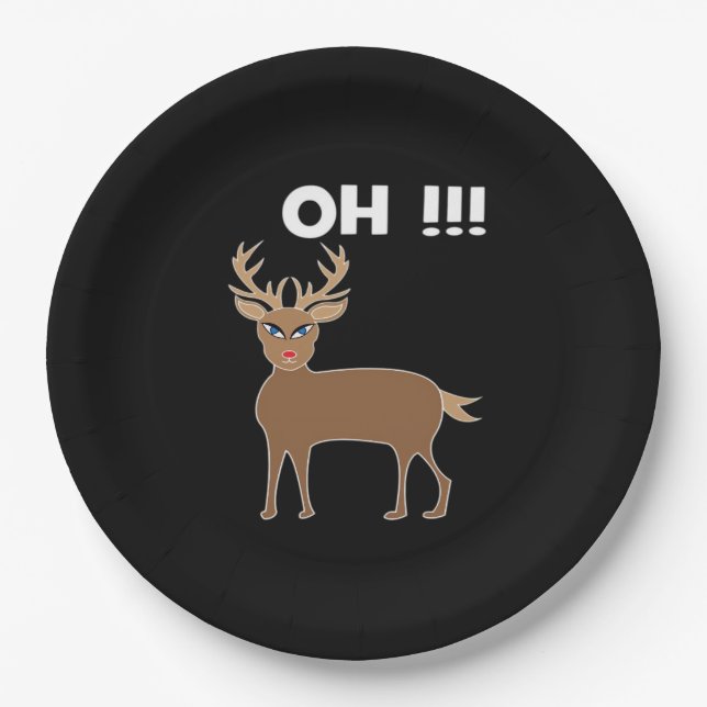 Christmas Deer Season Cute Festive Retro Style  Paper Plates (Front)