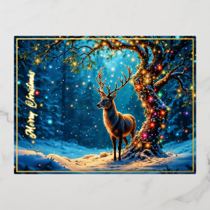 Christmas deer snow colorful glitter glow foil invitation postcard