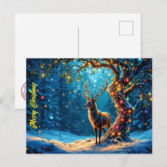 Christmas deer snow colorful glitter glow postcard (Front/Back)