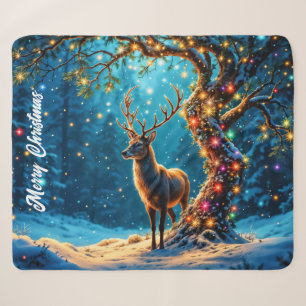 Christmas deer snow colorful glitter glow sherpa blanket