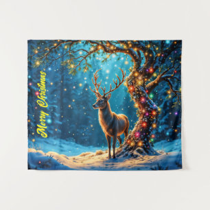 Christmas deer snow colorful glitter glow tapestry