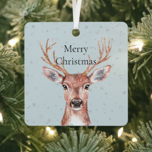 Christmas Deer Snow Metal Ornament