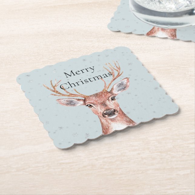 Christmas Deer Snow Paper Coaster (Angled)