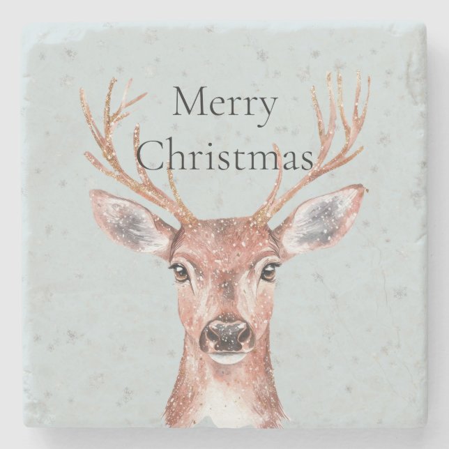 Christmas Deer Snow Stone Coaster (Front)
