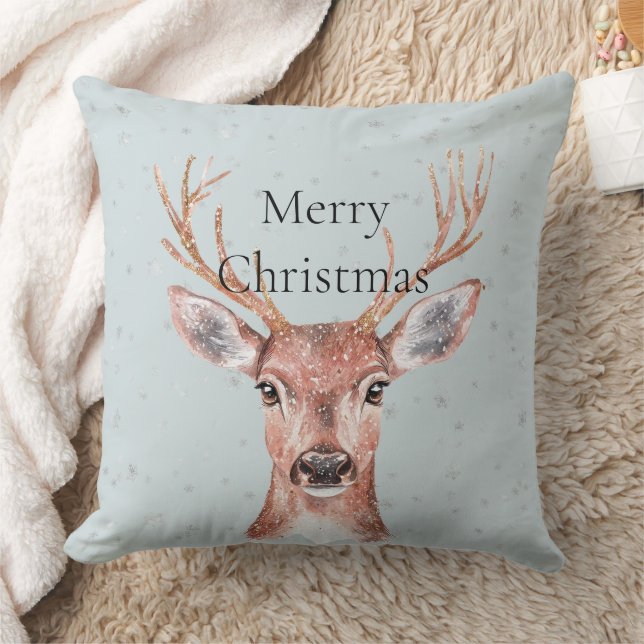 Christmas Deer Snow Throw Pillow (Blanket)