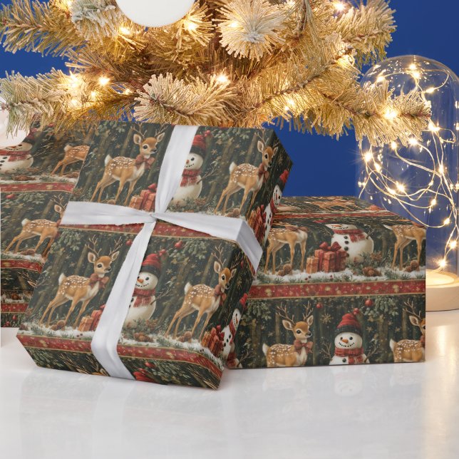Christmas Deer Snowman Snowy Forest Gifts  Wrapping Paper (Holidays)