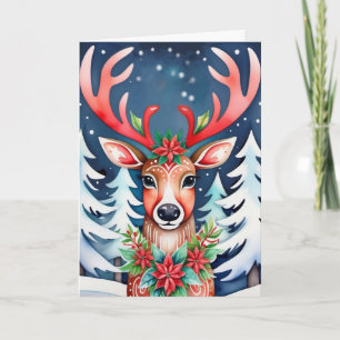 Christmas Deer Snowy Forest Card