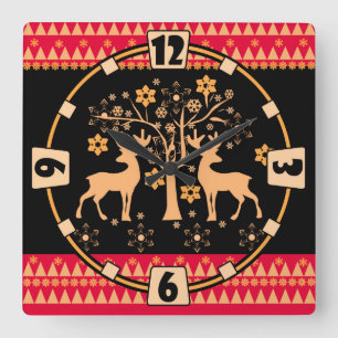 Christmas deer square wall clock