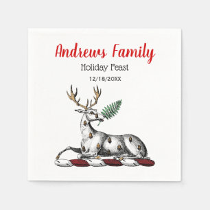 Christmas Deer Stag, Fern Heraldic Crest Emblem Paper Napkins