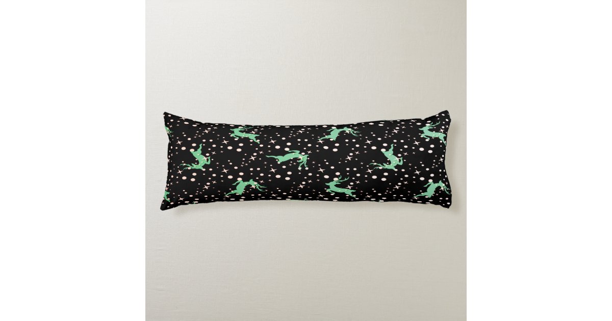 Mint Green Christmas Deer and Stars Winter Pattern Body Pillow