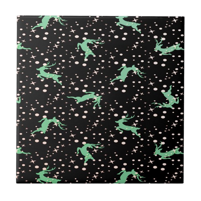 Christmas Deer Star Winter Pattern  Ceramic Tile (Front)