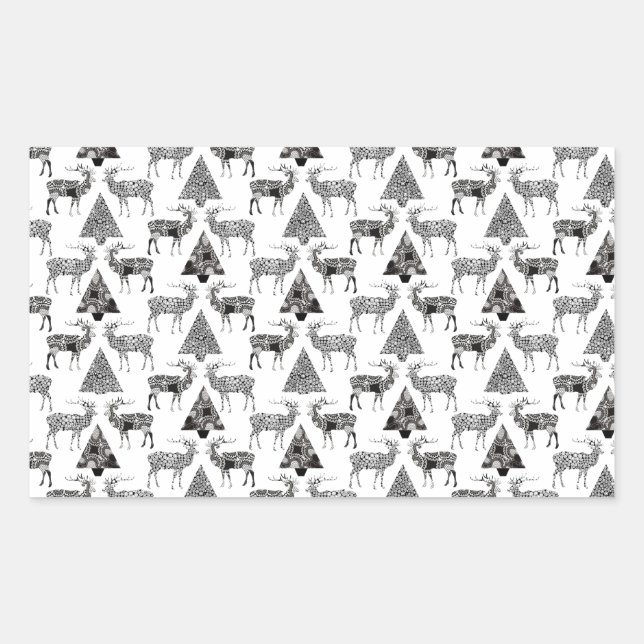 Christmas Deer & Trees Rectangular Sticker (Front)