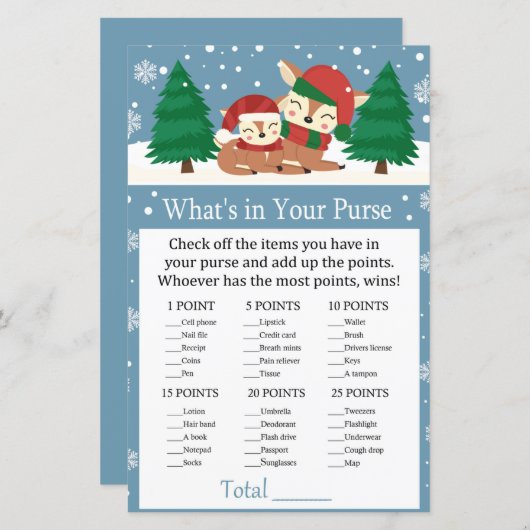Christmas deer What's in your purse game (Front/Back)