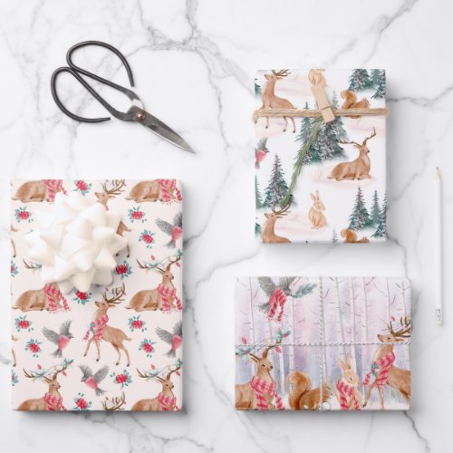 Christmas Deer Wildlife Rabbits Squirrels Wrapping Paper Sheets