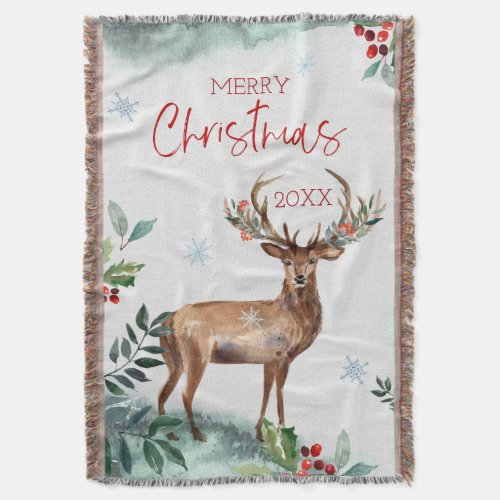 Christmas deer winter foliage typography design throw blanket