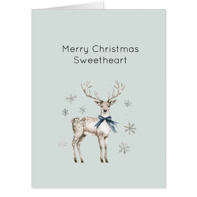 Christmas Deer Winter Snowflakes Sweetheart Card (Front)