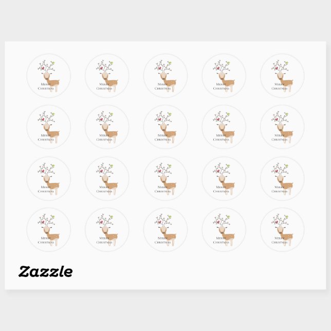 Christmas Deer with Birds Classic Round Sticker (Sheet)